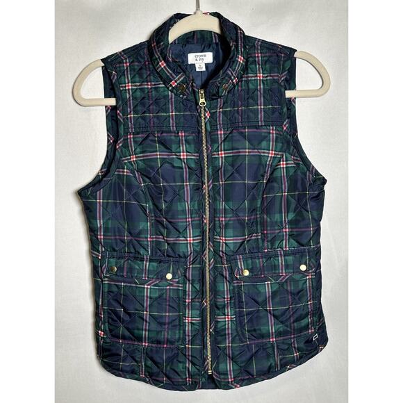 Women's Crown & Ivy Navy Plaid Quilted Icon Puffer Vest Size Small - Picture 1 of 8